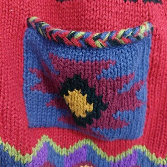 Coldwater Creek Red Southwest Aztec  Geometric Button Down Sweater Jacket Size L - Picture 8 of 9